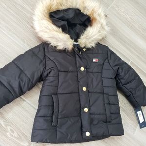 NWT Tommy Hilfiger Black puff jacket w/ fur hat 2T